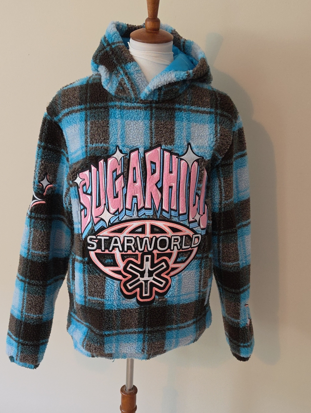 SUGARHILL Blue Plaid Hoodie Pullover Jacket